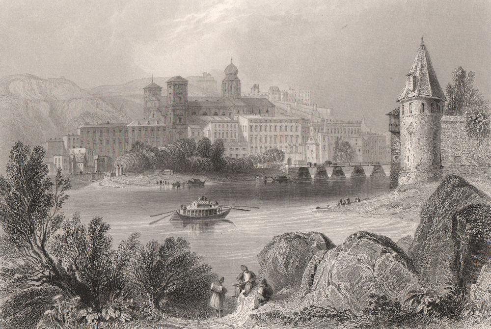 Passau, Bavaria. Danube Donau. BARTLETT 1840 old antique vintage print picture